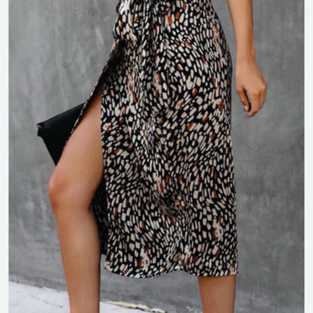 Vici Black and Brown Abstract Wrap Midi Skirt Sz S